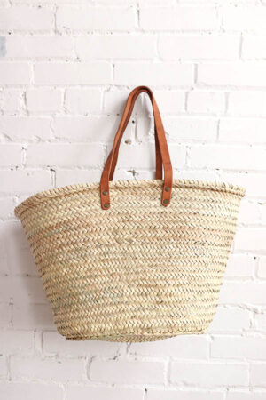 basket, leather handles, beach basket, market baskets