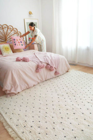 moroccan rugs, white wool, black dots, beni ourain