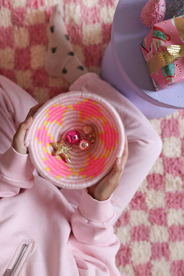 Handmade Pink and Yellow Basket Bowl