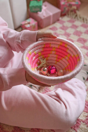 Handmade Pink and Yellow Basket Bowl